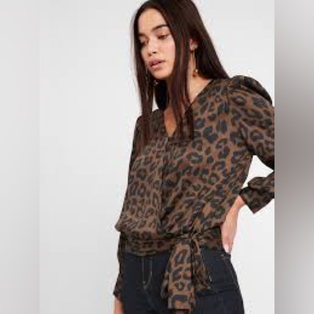 Banana Republic Satin Leopard Wrap Tie-front top